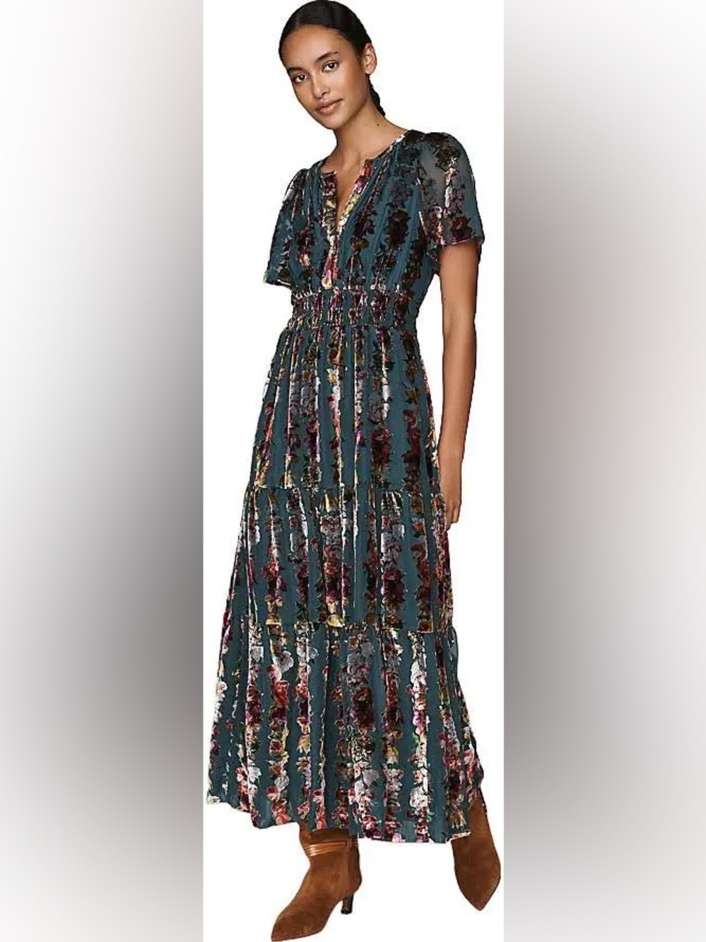 Anthropologie The Somerset Maxi Dress Velvet Edition - Blue Floral